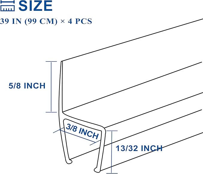 Frameless Shower Door Seal Strip 4 Pack x 39 Inch H - Image 3