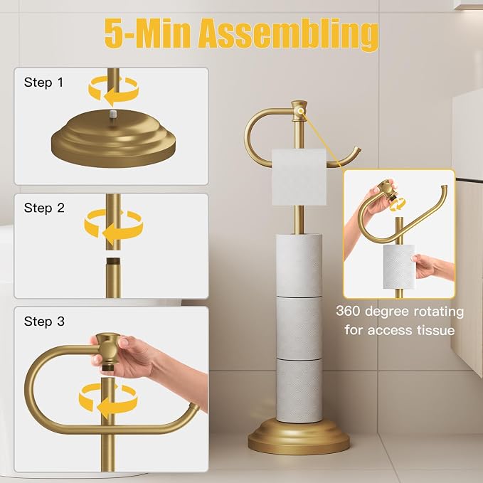 BESy Toilet Paper Holder Free Standing Bathroom Toilet Tissue Holder Stand - Image 3
