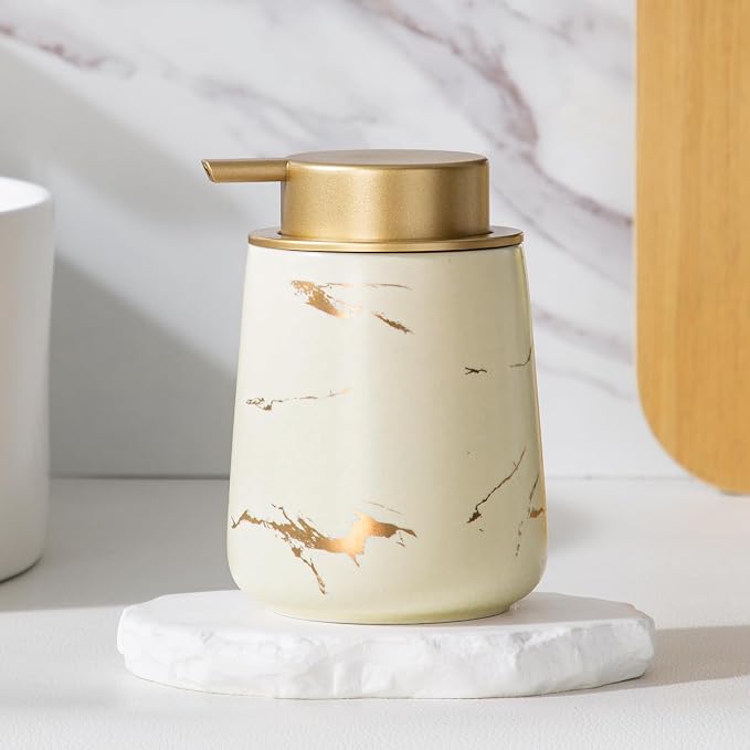 Enra Ceramic Gold Soap Dispenser, 12 oz Modern Liquid Hand Soap Dispenser - Image 6