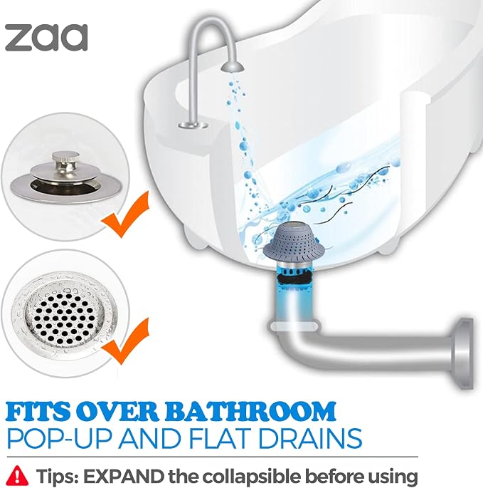 zaa Bathtub Drain Hair Catcher, Premium Silicone Collapsible 2 Pack Drain - Image 3
