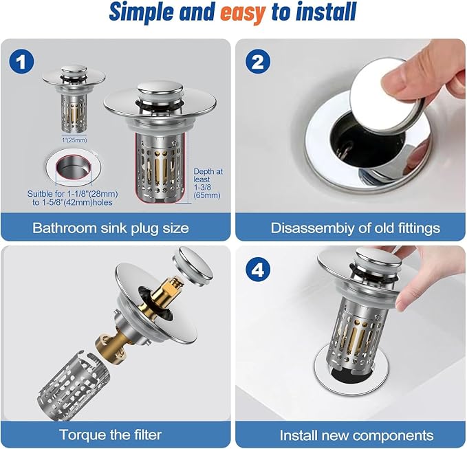 Bathroom Sink Stopper Hair Catcher, Pop Up Sink Drain Filter - Image 6