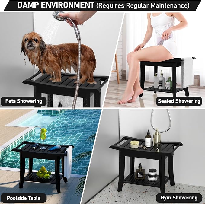 Bamboo Shower Stool Bench Waterproof - Image 5