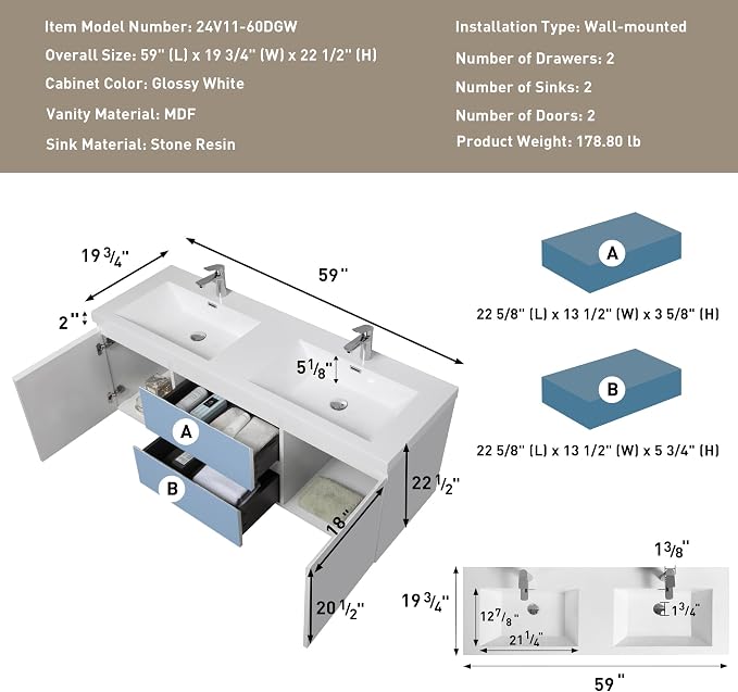 60" Floating Bathroom Vanity - Image 2