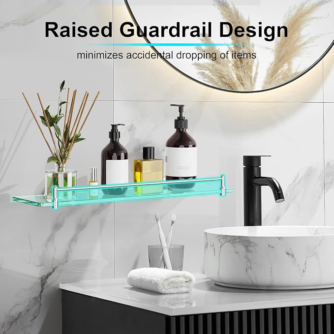 20 Inches Glass Shelves for Bathroom, Brushed Nickel Floating Glass Shelf - Image 5