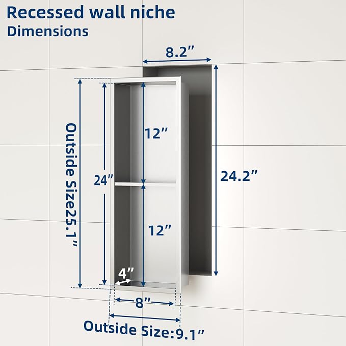 Neodrain Shower Niche Double Shelf Stainless Steel No Tile Needed Bathroom - Image 3