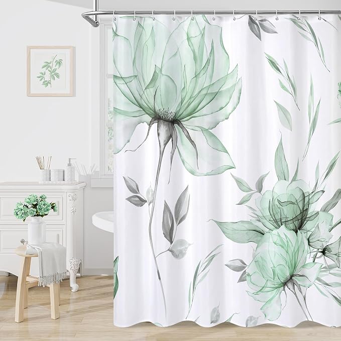 Extra Long Boho Watercolor Floral Shower Curtain 72 x 84, Artistic XL Fabric by Decorateyourhome