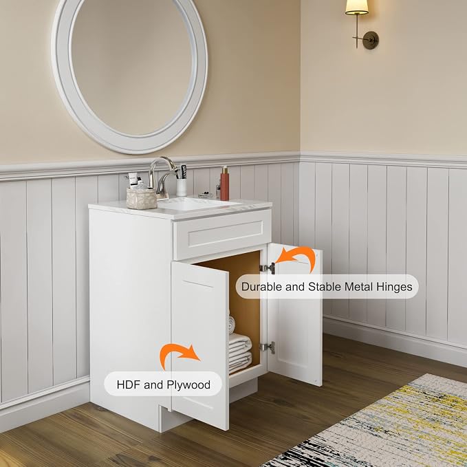 ROOMTEC Bathroom Cabinet, Morden Bathroom Sink Vanity Storage Cabinet, Shaker - Image 4