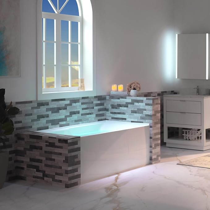 WOODBRIDGE 60" Acrylic Rectangular Alcove Soaking Bathtub in White - Image 12