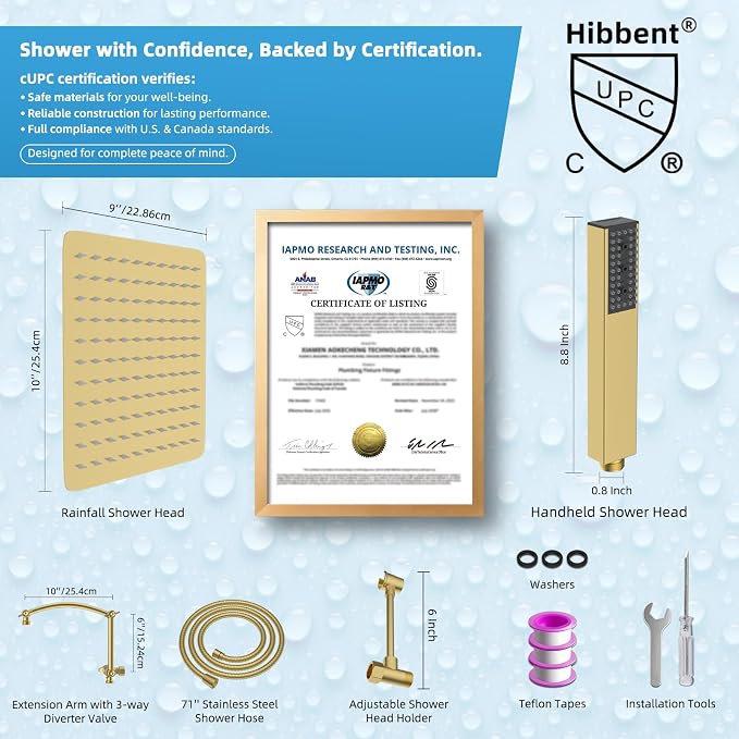 Hibbent All Metal CUPC Certified 10'' Rain Shower Head, Dual Shower Head Combo - Image 4