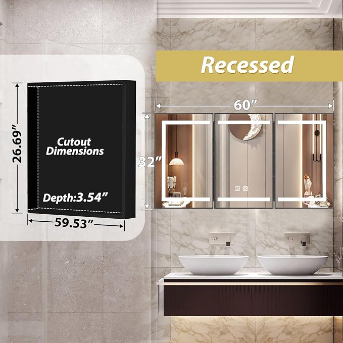 APRILSOUL 60X32 Inch Black Bathroom Medicine Cabinet - Image 2