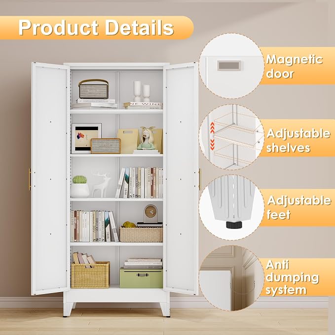 71" H Metal Kitchen Pantry Storage Cabinet, Freestanding Cupboard - Image 4