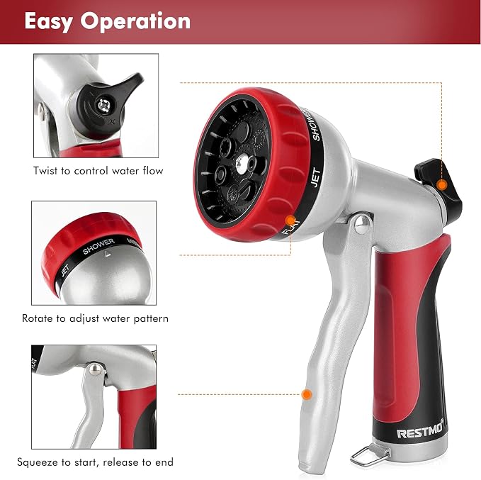RESTMO Garden Hose Nozzle, Heavy Duty Metal Water Hose Nozzle - Image 4