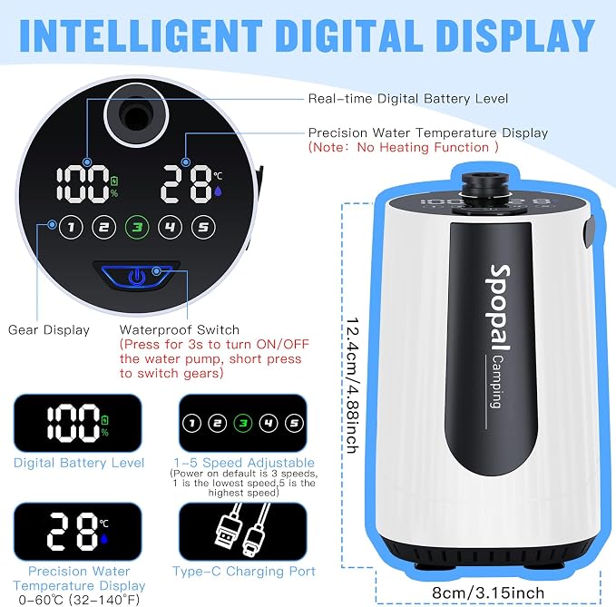 Portable Shower for Camping, 10000mAh Rechargeable Camping Shower - Image 4