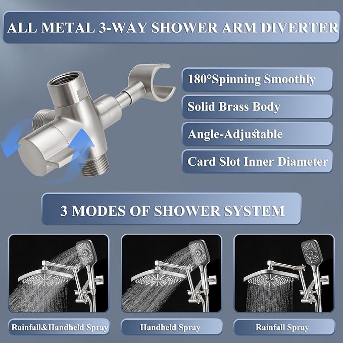 Rain Shower Head with Handheld Spray Combo, 12 Inch Rainfall Shower Heads with - Image 6