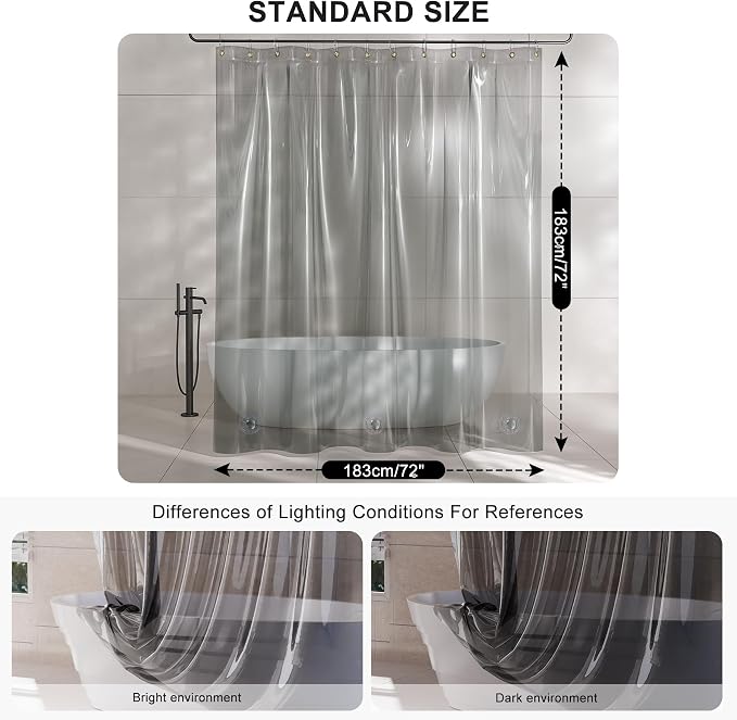 AmazerBath Shower Curtain Liner, 100% EVA Luxury Soft Clear Grey Heavy Duty - Image 7