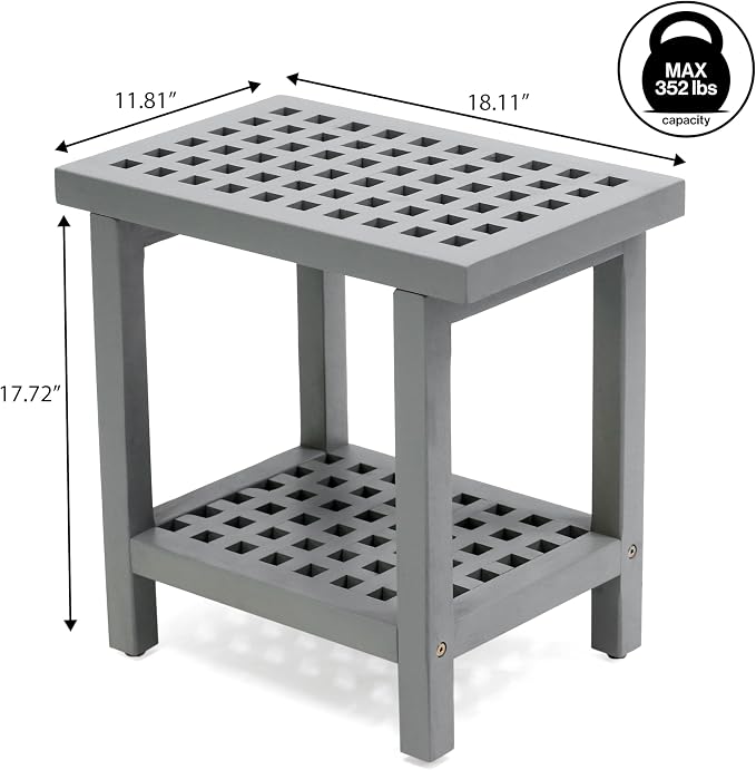 JONATHAN Y STL1003G Armin 18.1" Modern Classic Grid Slat Solid Acacia Wood - Image 3