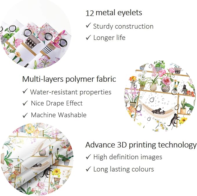Bohemian Shower Curtain, Boho Floral Print Water Repellent Polyester Fabric - Image 5