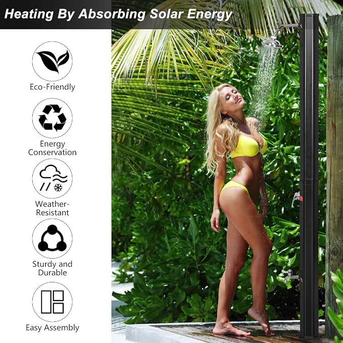 Giantex 7.2Ft 9.3 Gallon 2-Section Solar Heated Shower W/Shower Head Outdoor - Image 3