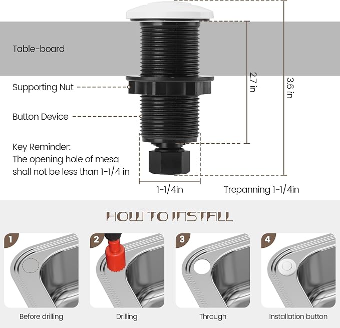 Garbage Disposal Air Switch Kit Sink Top Waste Disposal Long Stainless Steel - Image 5