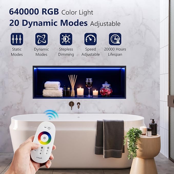 36" X 12" RGB LED Shower Niche No Tile Needed, 304 Stainless Steel Shower Niche - Image 3