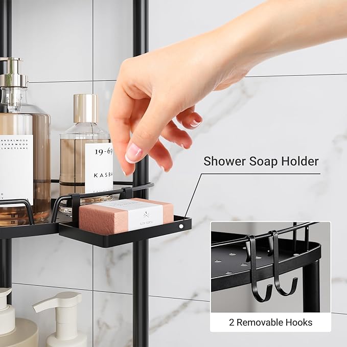 ELYKEN Corner Shower Caddy Standing, 4 Tier Rustproof Metal Shower Organizer - Image 3