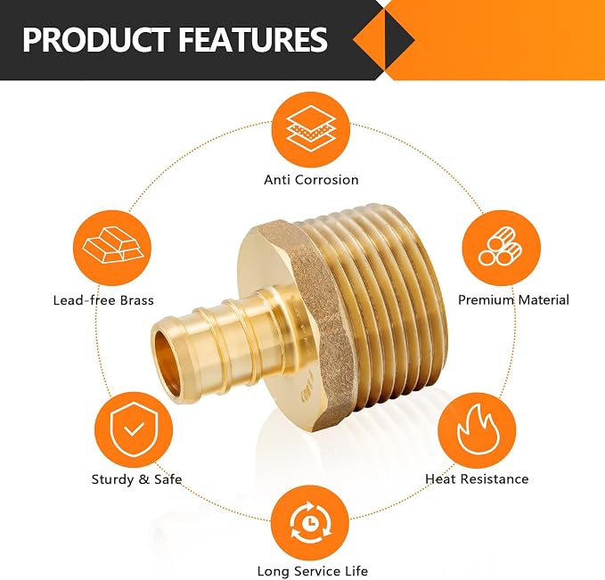 HeSun 50-Pack PEX Fittings, 1/2" PEX x 3/4" Male NPT, Brass Pex Male Adapter - Image 3
