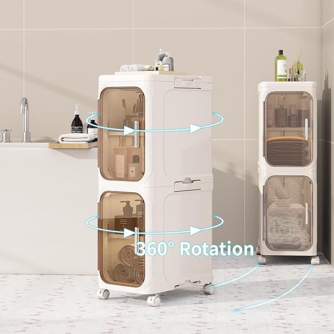KHNR 2-Tiers Slim Bathroom Storage Cabinet, Foldable Storage Cabinets, Narrow - Image 7
