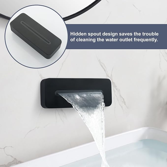 Wall Mounted Tub Spout Adjustable Waterfall Bathtub Sprayer High Flow Bathroom - Image 7