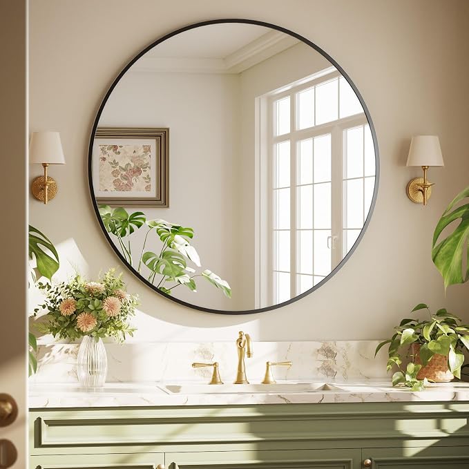 42 Inch Round Black Metal Wall Mirror - Image 3