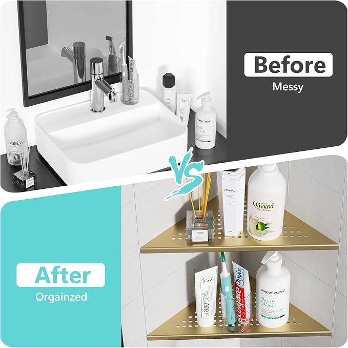Corner Shower Shelves, 10” Recessed Tile Shower Shelf Brushed Golden, 304 - Image 7