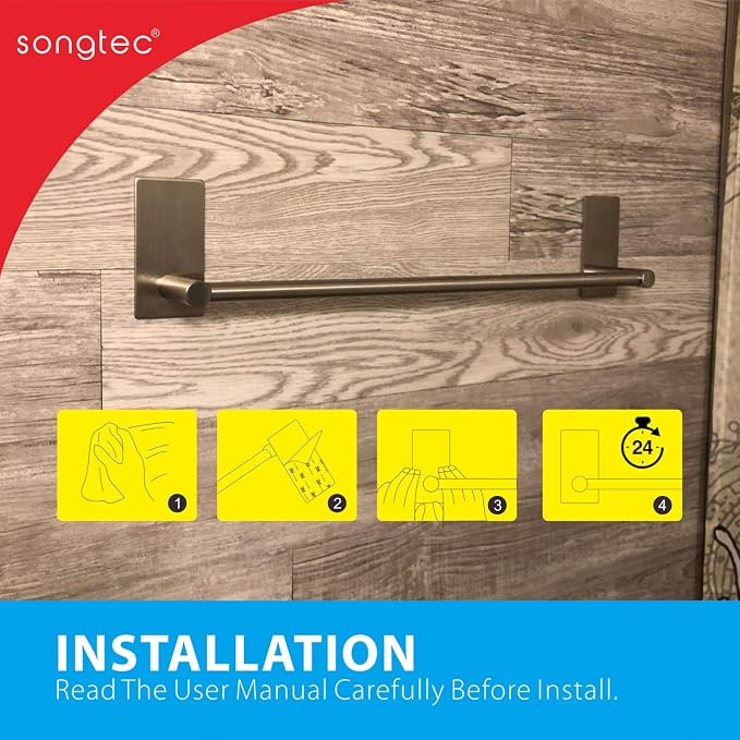 Adhesive Bath Towel Bar 24-inch, No Drill Stick On Towel Rack, Easy Install - Image 9
