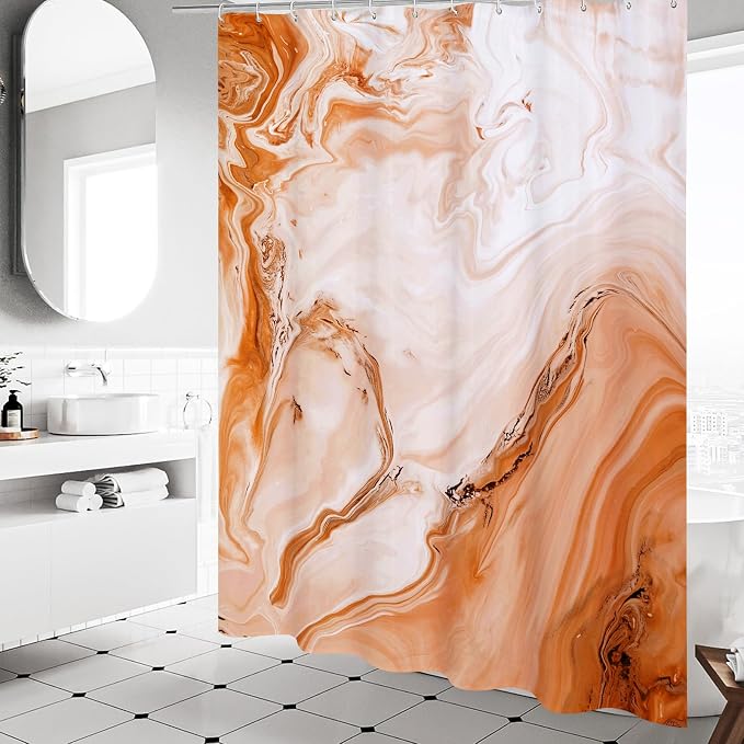 MitoVilla Orange Marble Shower Curtain, Abstract Ombre Fabric Shower Curtains - Image 2