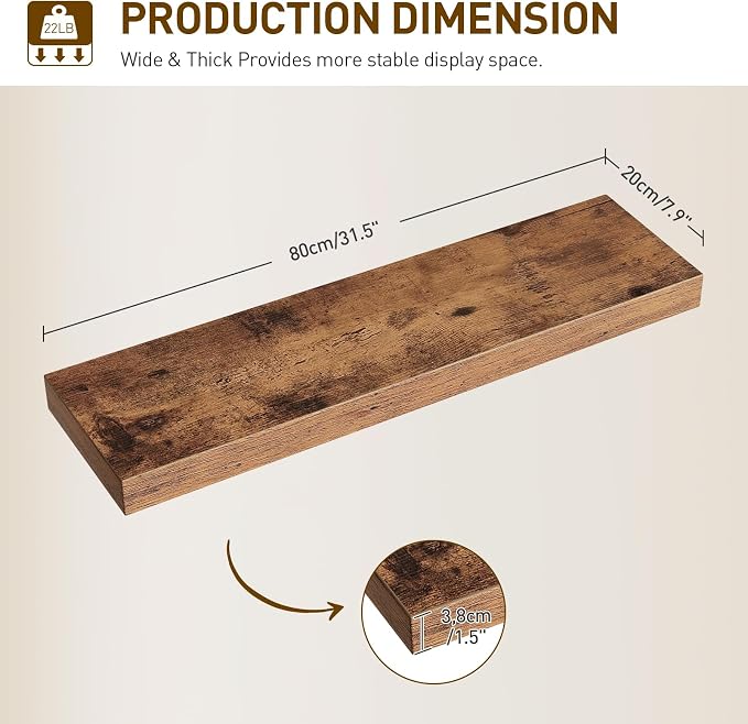 Floating Shelves for Wall, 1.5" Thick Wall Shelf Set of 4 - Image 3
