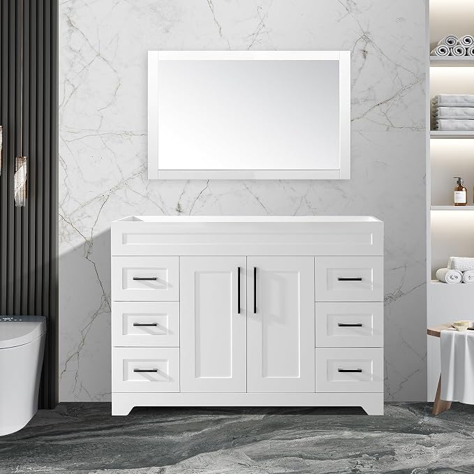 48” Bathroom Vanity Cabinet Without Sink, Modern White Bathroom Storage Cabinet - Image 7