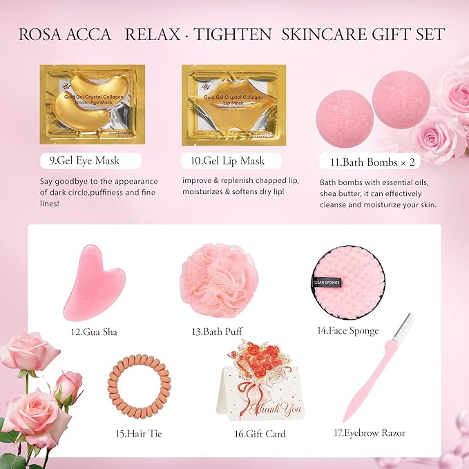 Rose 23 Pcs Facial Skin Care Set, Luxury Bath and Body Gifts - Image 5