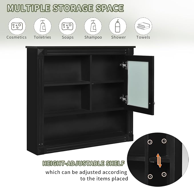32'' Black Bathroom Wall Cabinet - Image 5