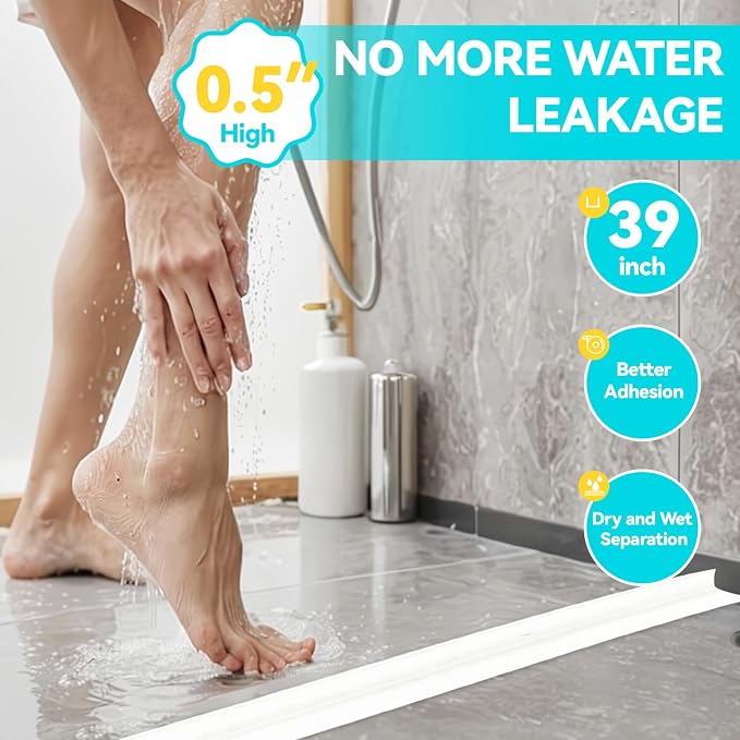 Shower Threshold Water Dam Barrier 39", Silicone Sealant Included, Collapsible - Image 2