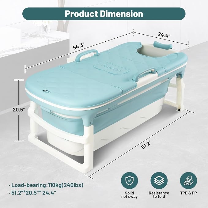biosp 54'' Portable Bathtub for Adult, Foldable Collapsible Bathtub - Image 2