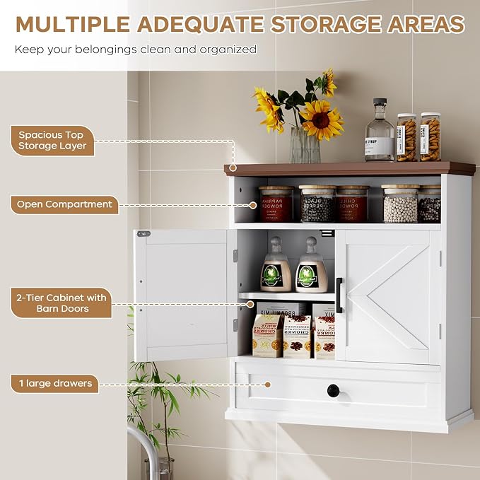 Bathroom Wall Cabinet, Farmhouse Wall Mounted Medicine Cabinet - Image 4