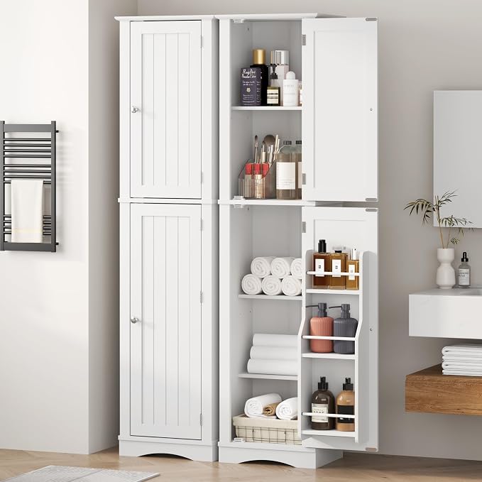 Function Home Tall Bathroom Storage Cabinet, Narrow Wood Freestanding Cabinets - Image 5
