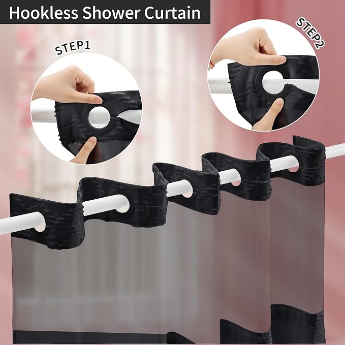 Hookless Shower Curtain with Snap in Liner 71" x 74" Double-Layer Waterproof - Image 2