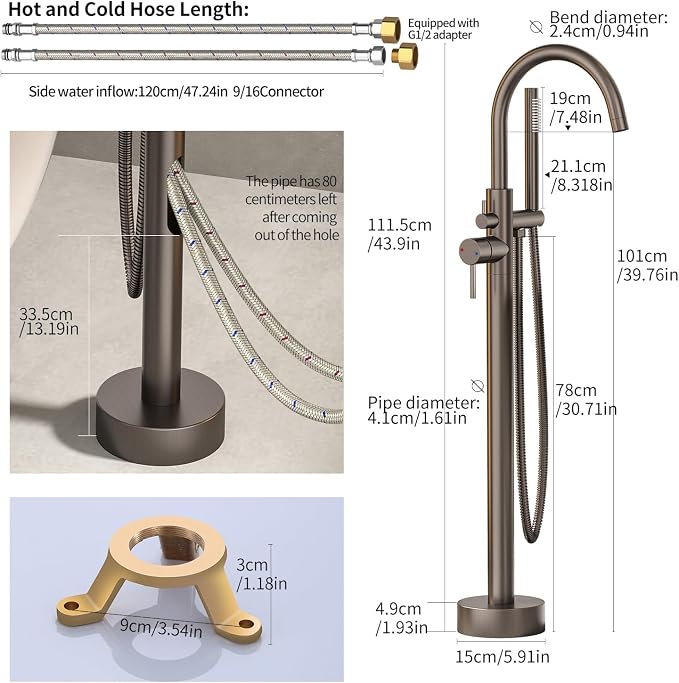 Freestanding Bathtub FaucetFloor Mount Bathtub Filler Shower Mixer Faucet - Image 3