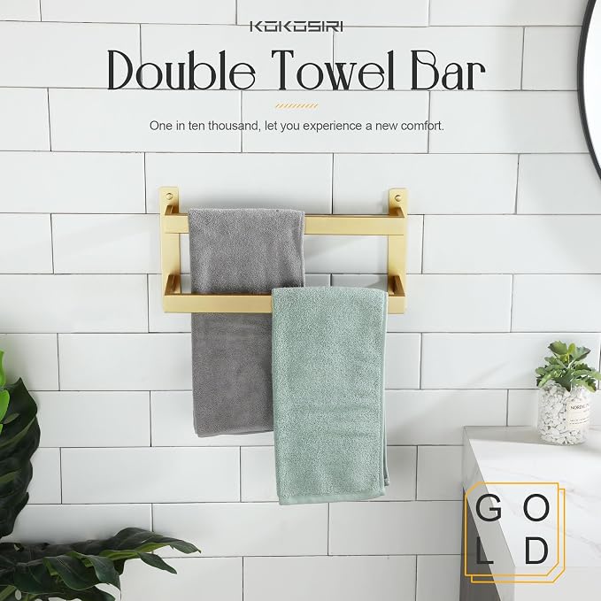 KOKOSIRI 16'' Towel Bars Bathroom 2-Tiers Ladder Brushed Gold Towel Rails Towel - Image 3