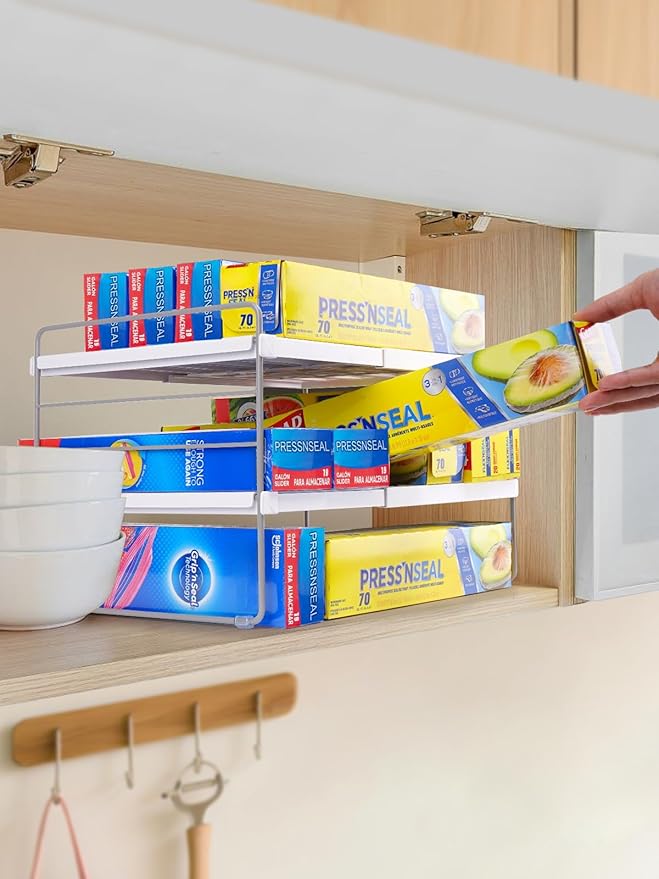 Cirhy Pantry Organizers and Storage, 3 Tiers Expandable Foil and Plastic Wrap - Image 3