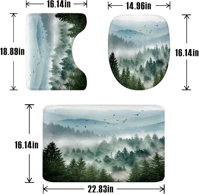 Riyidecor 4PCs Shower Curtain Sets Green Bathroom Curtain - Image 4