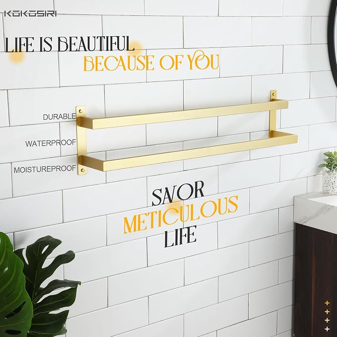 KOKOSIRI Bath Towel Bars Bathroom 2-Tiers Ladder Brushed Gold Towel Rails - Image 9