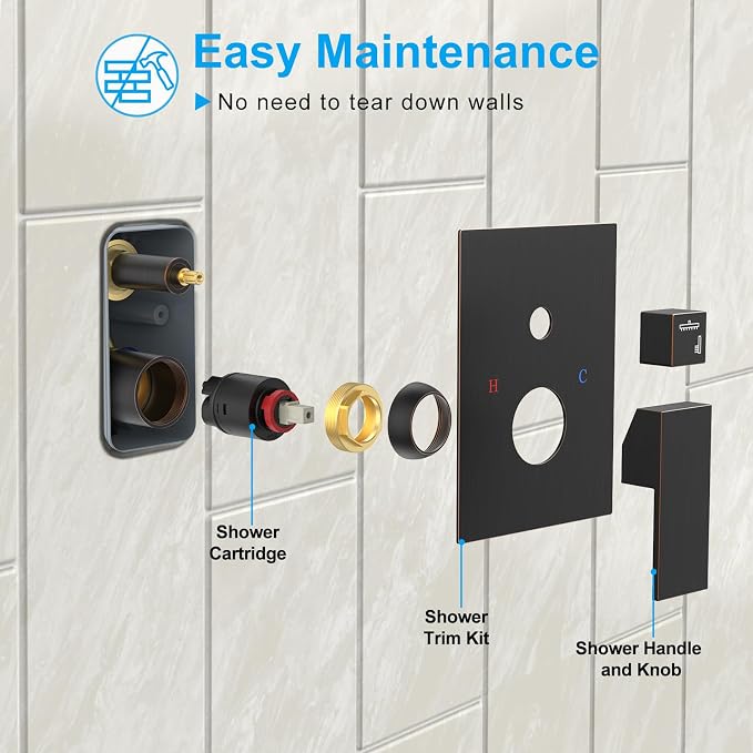 EMBATHER Oil Rubbed Bronze Shower System-12 Inches Shower Faucet Set - Image 8