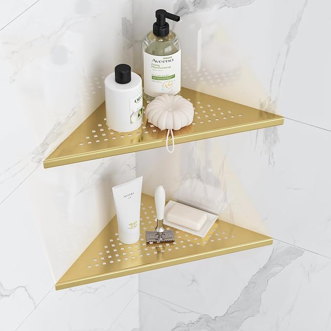Neodrain 12 Inch Golden Corner Wall Shelf Set of 2, Floating Corner Shelves by Neodrain