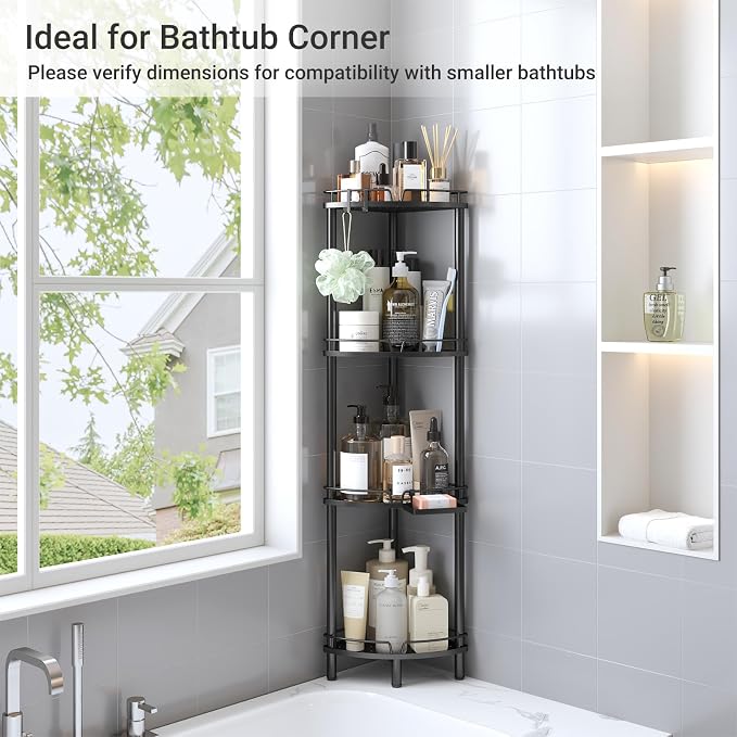 ELYKEN Corner Shower Caddy Standing, 4 Tier Rustproof Metal Shower Organizer - Image 8