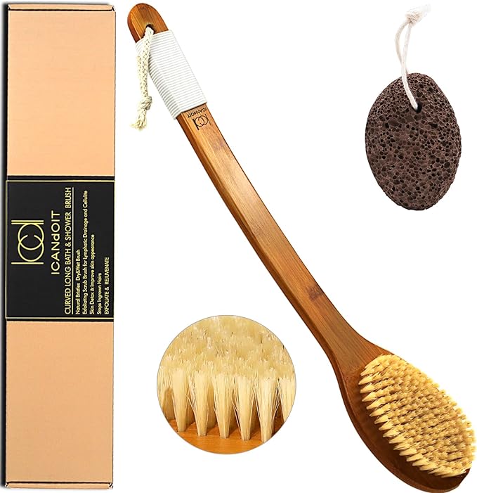ICANdOIT-17.71Inch Natural Boar Bristles Anti-Slip Long Handle Bath Brush by Beautyisanattitude-ICANdOIT